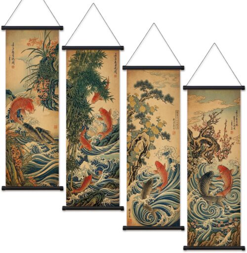 Tranh tứ quý Mai Lan Trúc Cúc cá chép