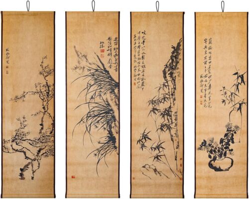 Tranh tứ quý Mai Lan Trúc Cúc thủy mặc