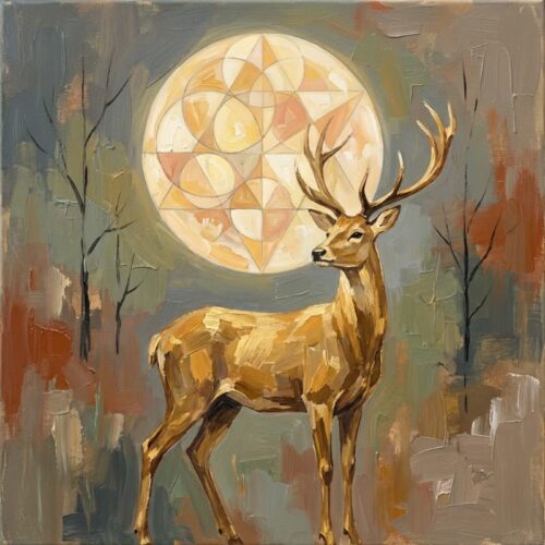 Tranh Nghệ Thuật Hươu Vàng Ánh Trăng
