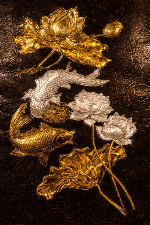 Tranh Hoa Sen Mạ Vàng Cá Chép