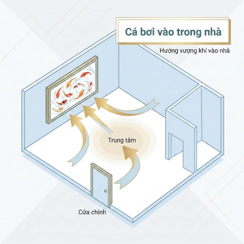 Hướng cá bơi vào trong nhà là yếu tố then chốt giúp đón rước vượng khí và tránh thất thoát tài lộc.