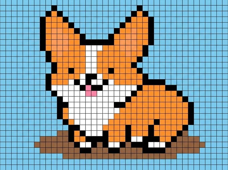 199+ Mẫu tranh pixel đồ ăn, con vật hoạt hình cute nhỏ xinh 3 Mẫu pixel corgi ngồi dễ thương, tranh con vật kawaii với màu pastel nổi bật.