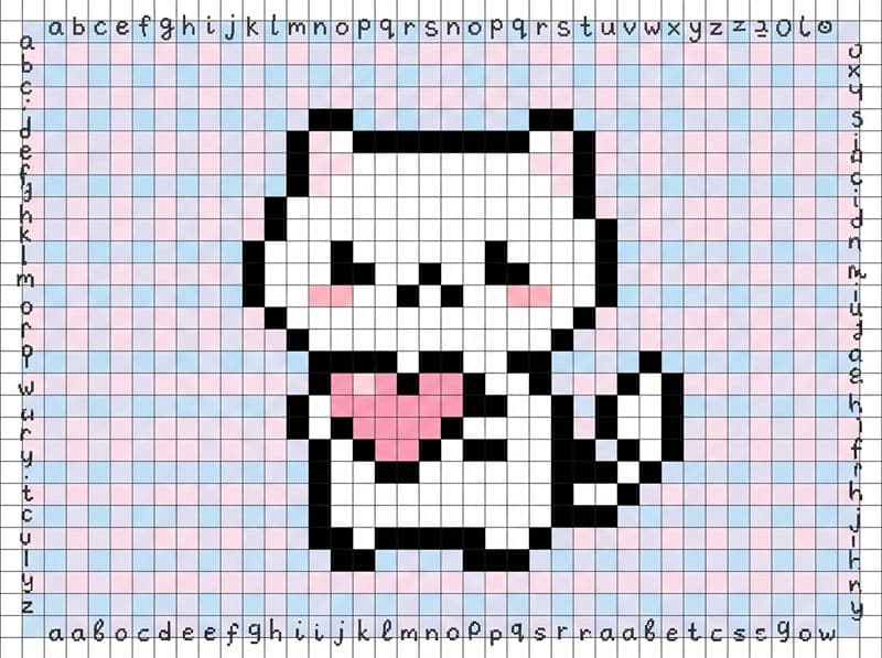 199+ Mẫu tranh pixel đồ ăn, con vật hoạt hình cute nhỏ xinh 4 Mẫu tranh pixel cute mèo ôm tim, phong cách kawaii 43 dễ vẽ theo ô vuông.