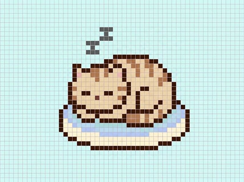 199+ Mẫu tranh pixel đồ ăn, con vật hoạt hình cute nhỏ xinh 9 Mèo ngủ pixel art đáng yêu, tranh ô vuông đơn giản cho decor và avatar cute.