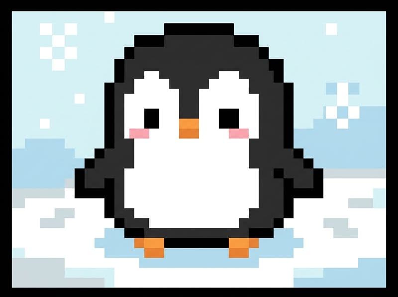 199+ Mẫu tranh pixel đồ ăn, con vật hoạt hình cute nhỏ xinh 8 Pixel art chim cánh cụt nhỏ xinh, icon con vật cute phong cách game retro.