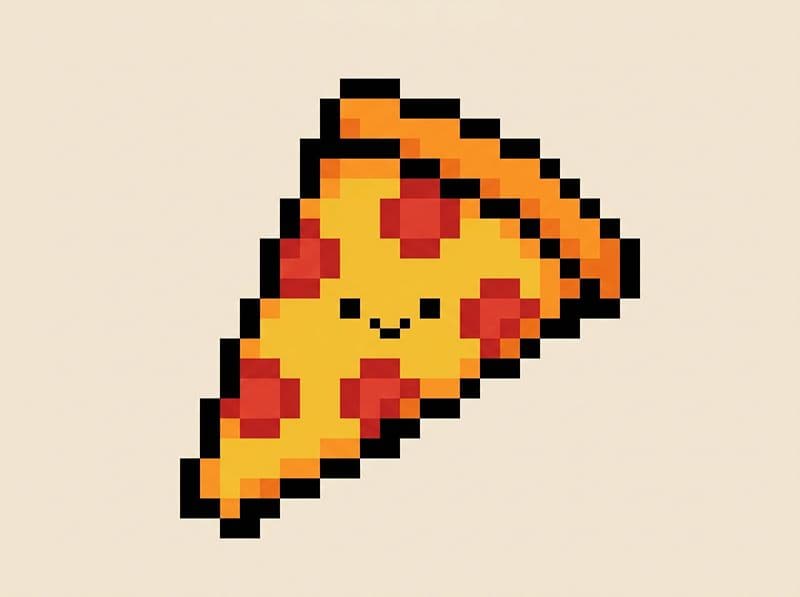 199+ Mẫu tranh pixel đồ ăn, con vật hoạt hình cute nhỏ xinh 12 Pizza pixel cute phong cách retro game, mẫu đồ ăn nhỏ xinh dễ tạo lại.