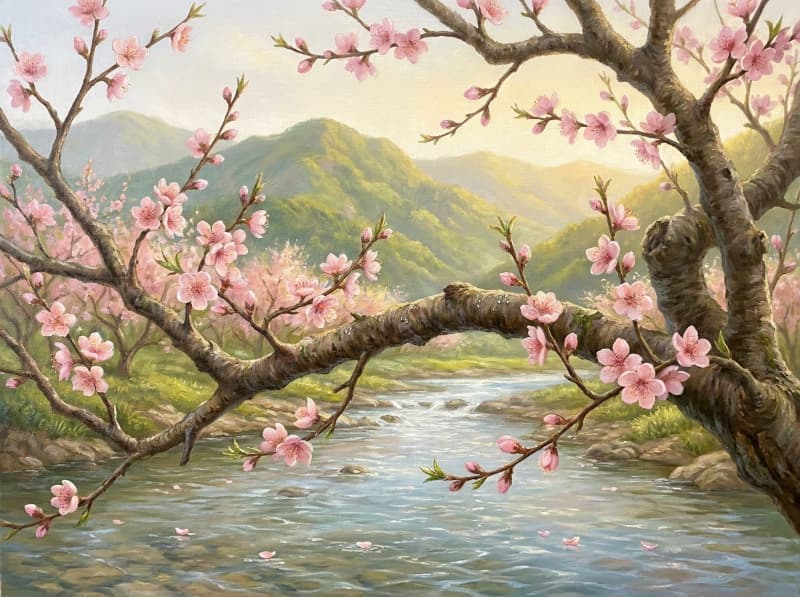 Tranh phong thủy đào hoa khai vận cho không gian tươi sáng