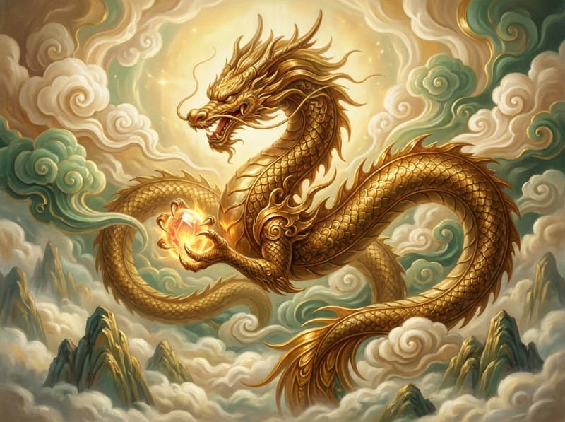Tranh phong thủy rồng vàng giữ ngọc cho không gian sang trọng