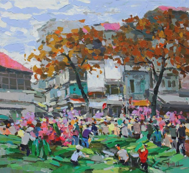 Tranh chợ tết truyền thống