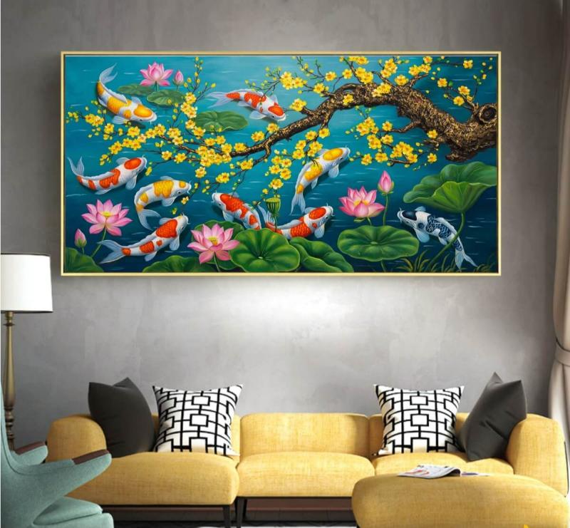 Tranh canvas cửu ngư quần hội