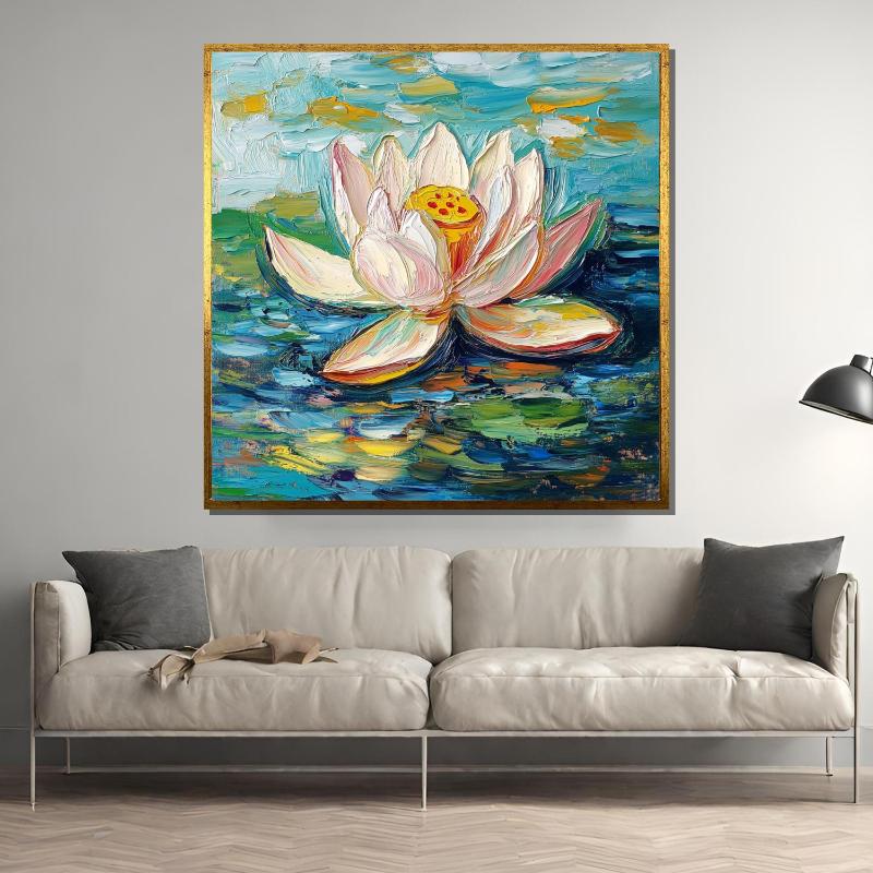 Mẫu tranh hoa sen treo phòng khách 