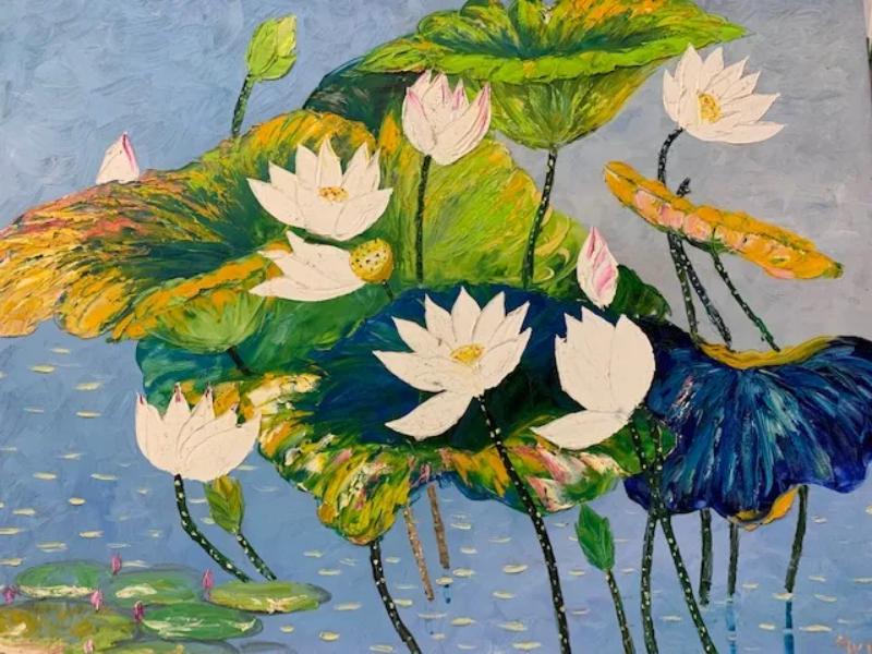Tranh hoa sen vẽ theo yêu cầu
