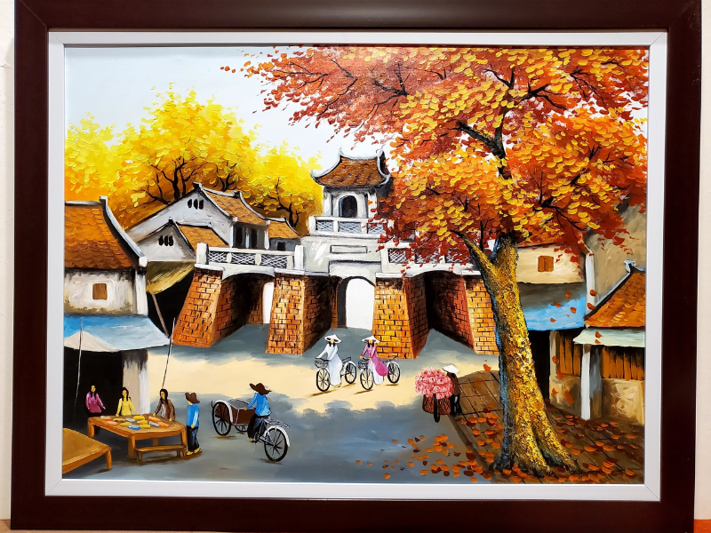 Tranh sơn dầu Hà Nội về các mùa hoa rực rỡ chiều hoàng hôn