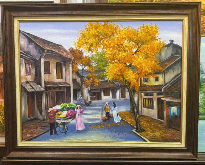 Tranh sơn dầu Hà Nội mùa hoa sen tháng 6