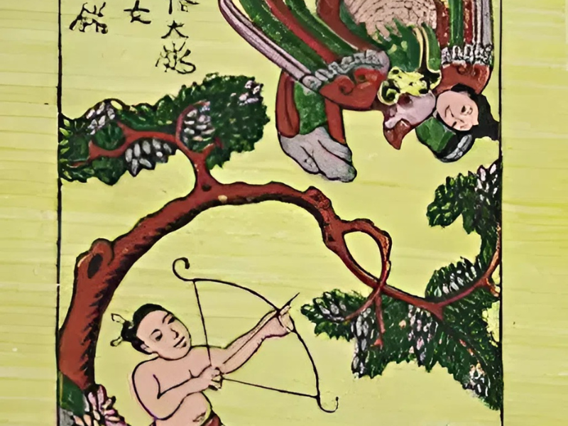 Tranh Đông Hồ Thạch Sanh chém trăn tinh