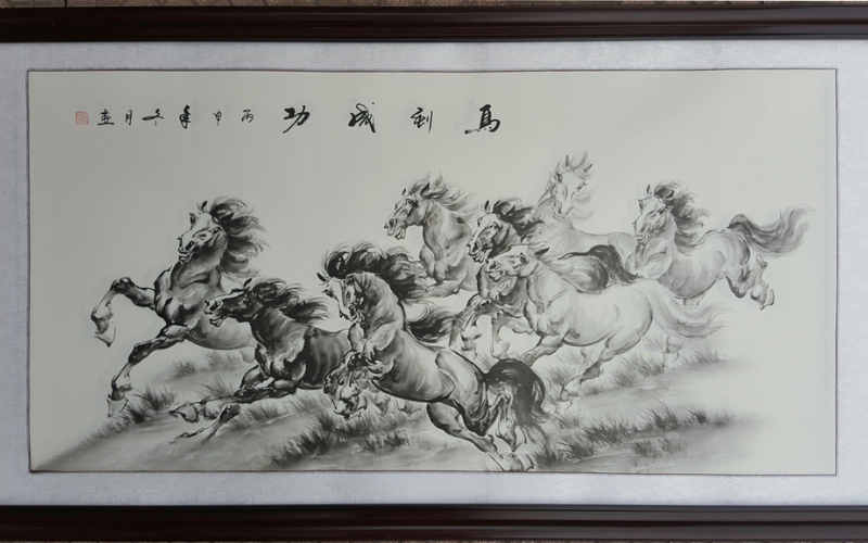 12. Tranh bát mã bức thư họa tám ngựa mực