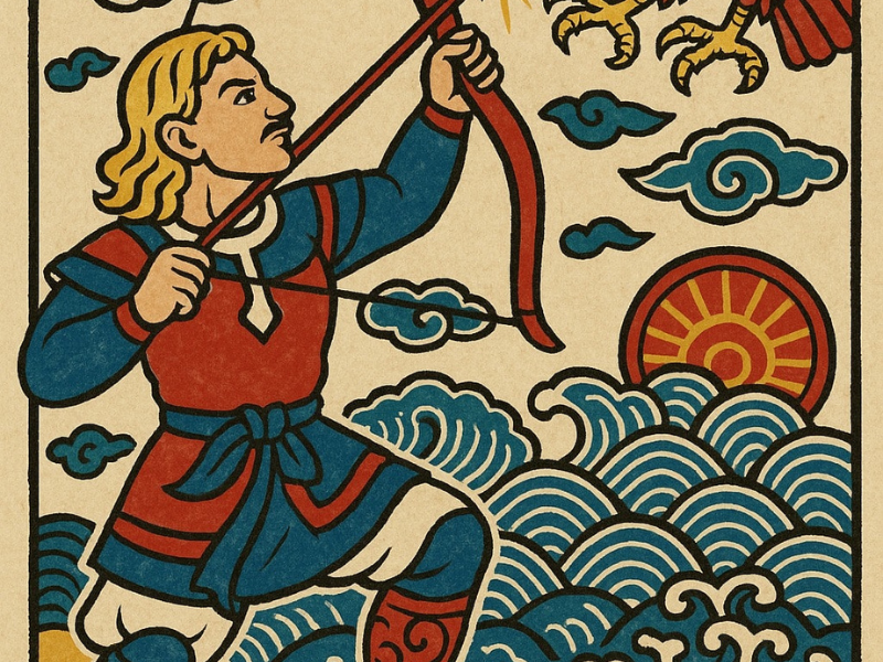 Tranh Đông Hồ Thạch Sanh bắn đại bàng