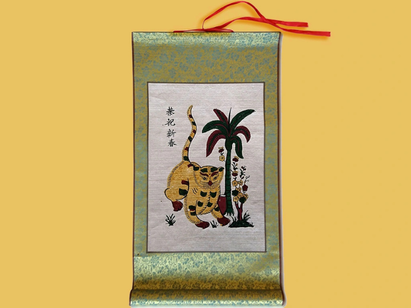 Tranh Đông Hồ Mèo bồi lụa cao cấp 30cm x 55cm