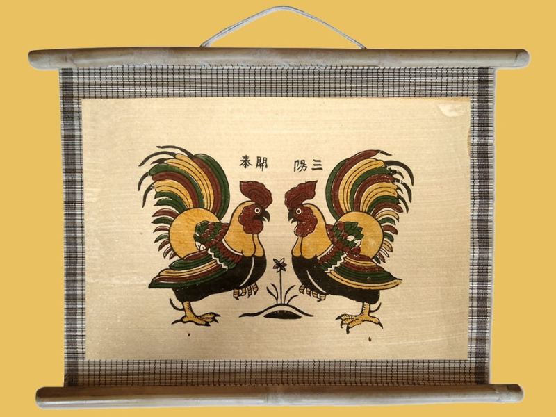 Tranh dán mành Đông Hồ Tam Dương Khai Thái 45cm x 32cm hoặc 80cm x 60cm 