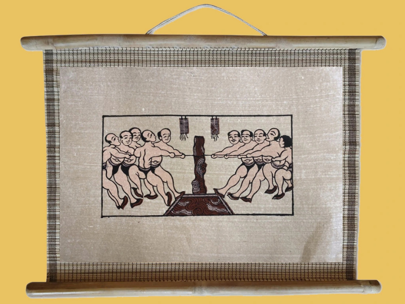 Tranh Đông Hồ kéo co dán mành 45cm x 32cm hoặc 80cm x 60cm
