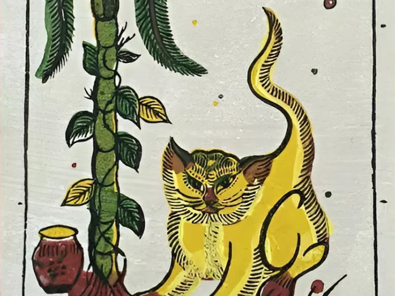 Tranh Đông Hồ Mèo đóng khung 30cm x 40cm