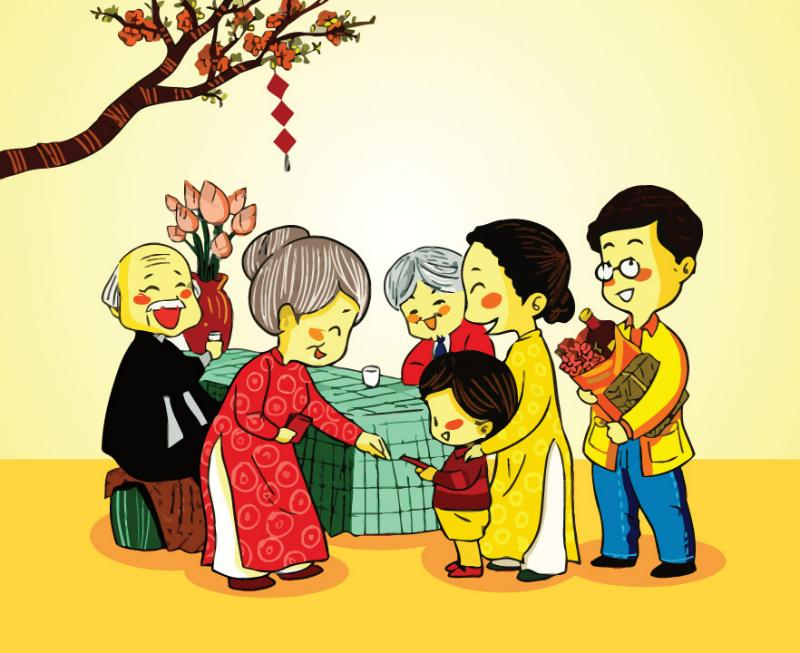 buc tranh ve hinh anh gia dinh sum vay am cung trong khong khi tet co truyen
