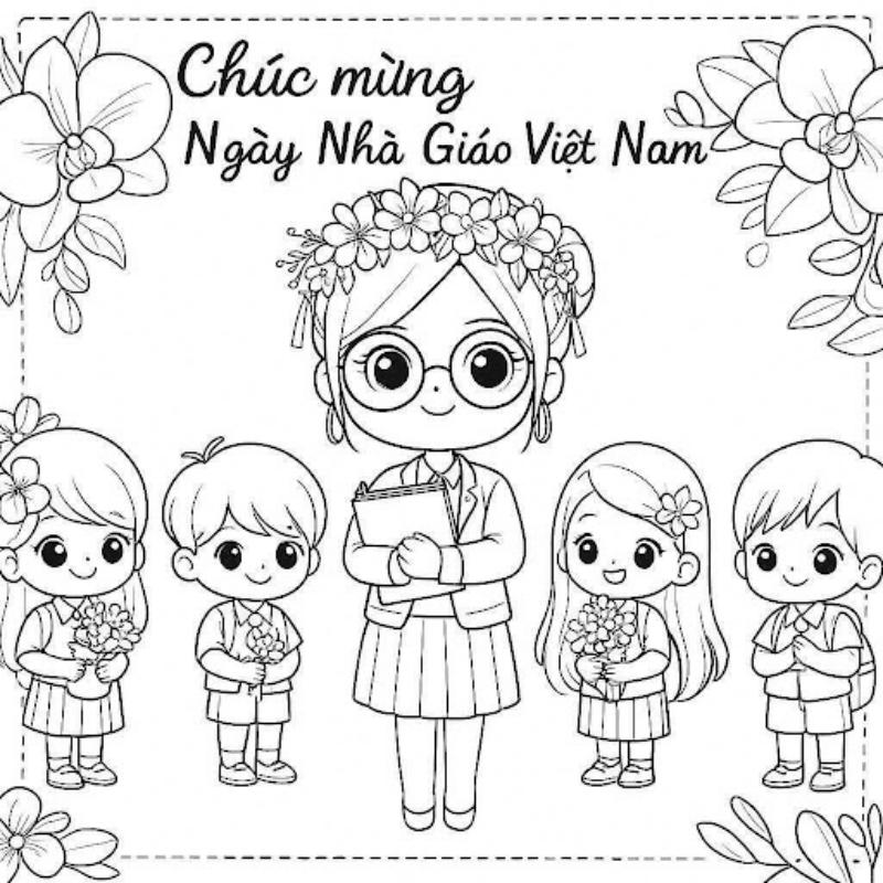 Tranh tô màu cô giáo 20/11