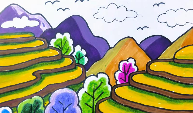 Vẽ ruộng bậc thang hoàn thiện