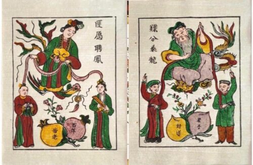 Bộ 2 tranh giấy Đông Hồ Ông Tơ Bà Nguyệt 