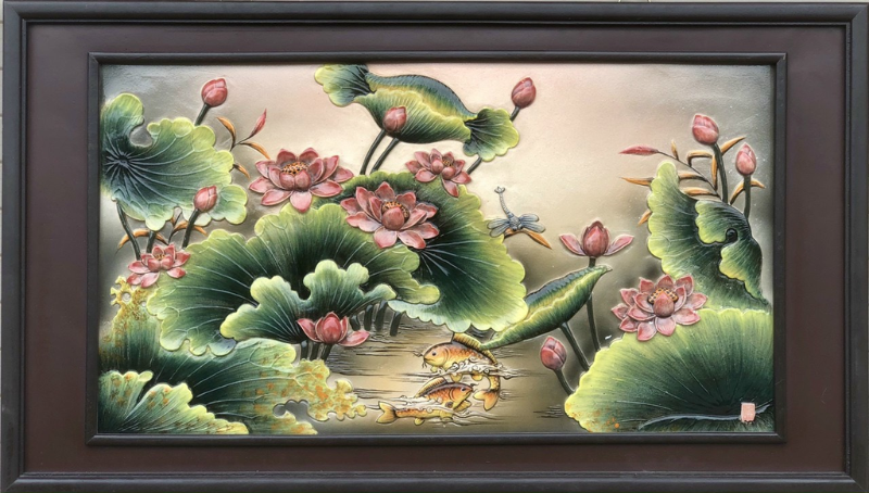 Tranh gốm Hoa Sen, Cá Chép 