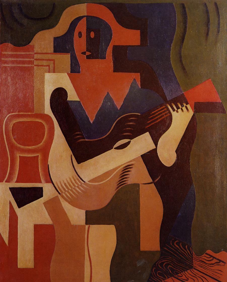 Tranh lập thể tổng hợp Harlequin with Guitar của danh họa Juan Gris năm 1919