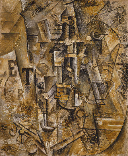 Tranh tĩnh vật lập thể Bottle of rum của danh họa Georges Braque năm 1914