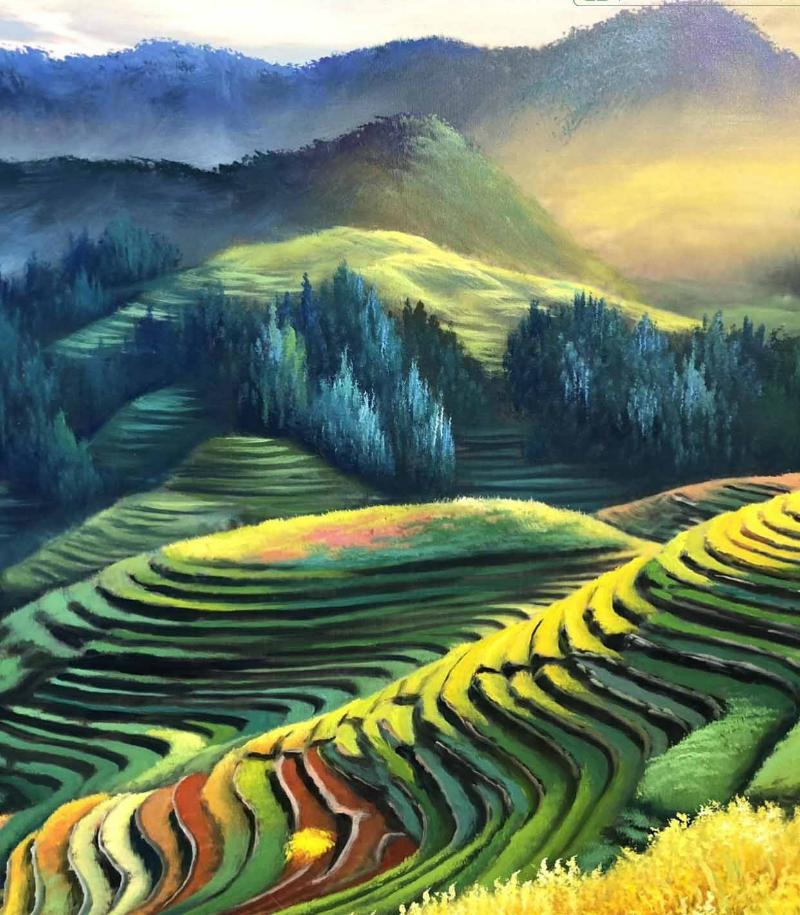 Vẽ ruộng bậc thang bằng sơn dầu