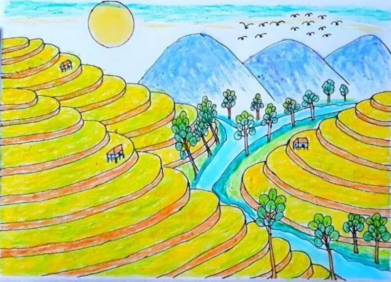 Vẽ tranh ruộng bậc thang