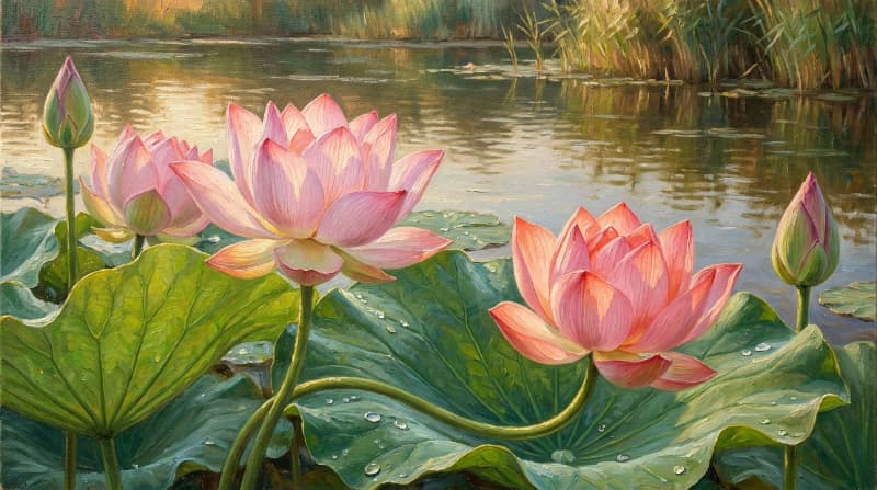 Tranh sơn dầu hoa sen phong thủy biểu tượng cho sự thuần khiết và an nhiên