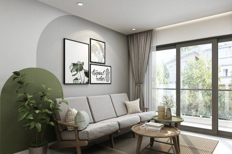 Bộ tranh lá nhiệt đới treo phòng khách phong cách Scandinavian