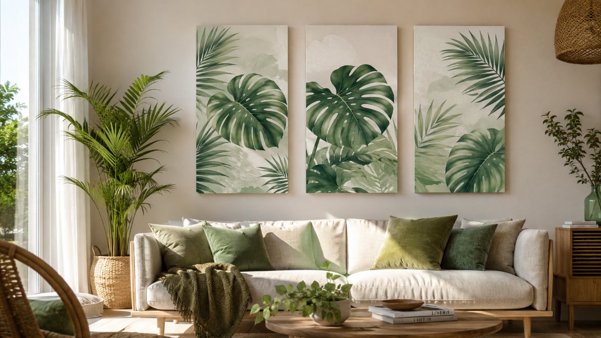 Tư vấn kích thước treo tranh canvas sau ghế sofa phòng khách chuẩn đẹp