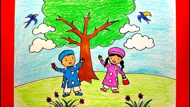 Tranh vẽ ngày tết phong cảnh ngày xuân