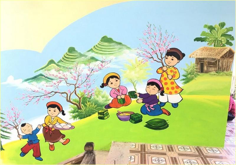 Tranh ngày tết cảnh hoa đào 