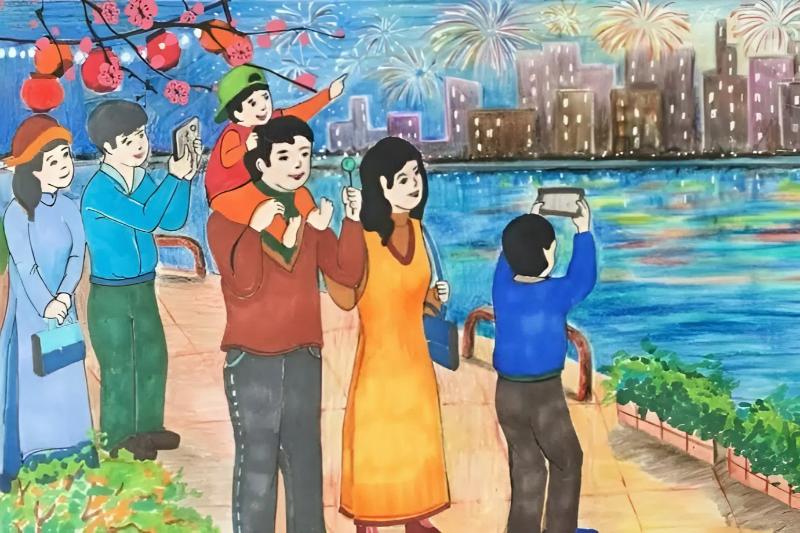 Mẫu vẽ tranh ngày tế đơn giản