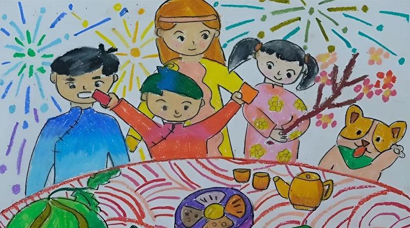 Mẫu vẽ tranh ngày tế đơn giản