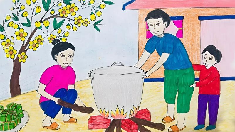 Mẫu vẽ tranh ngày tế đơn giản