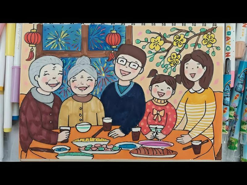 Mẫu vẽ tranh ngày tế đơn giản