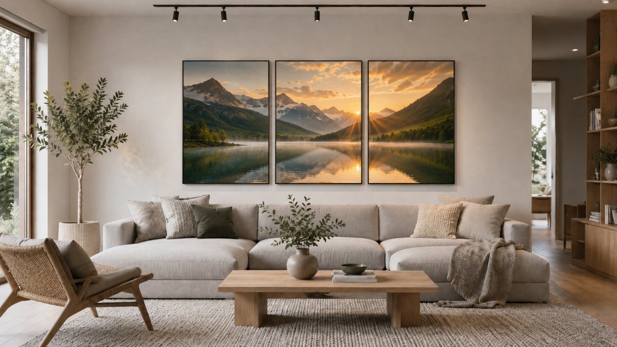 Bộ 3 tấm tranh canvas phong cảnh thiên nhiên treo tường phòng khách hiện đại