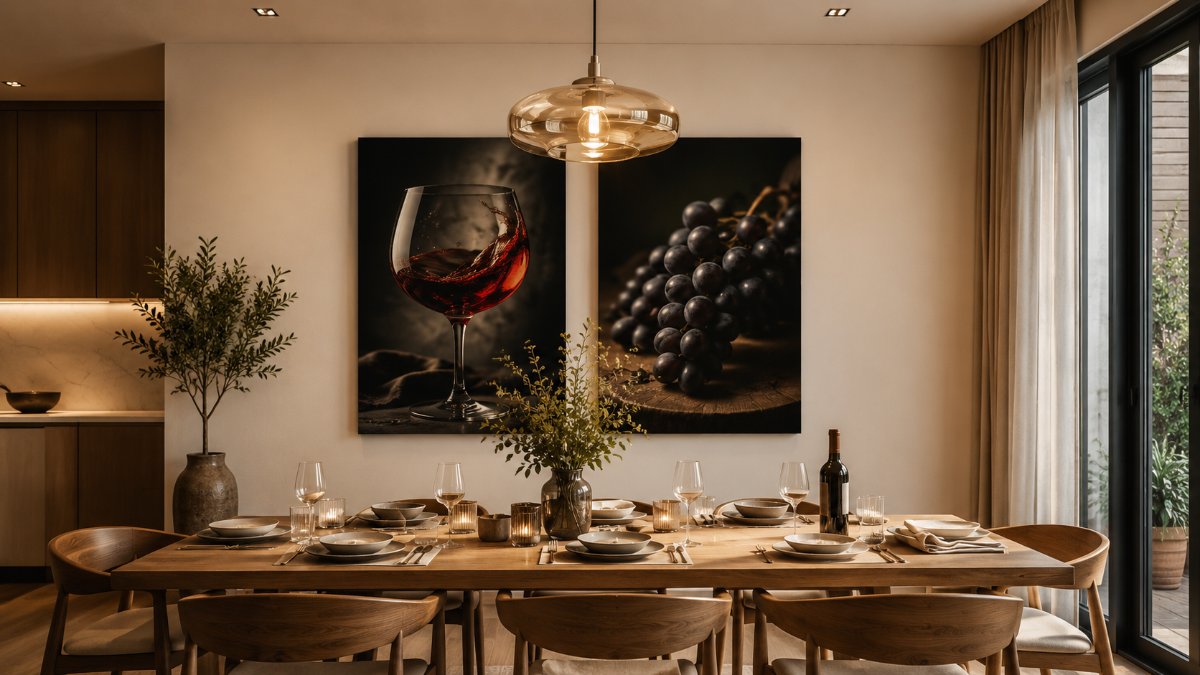 Bộ tranh canvas chủ đề ẩm thực hoa quả ly rượu vang treo tường phòng ăn hiện đại tại Artnam Gallery