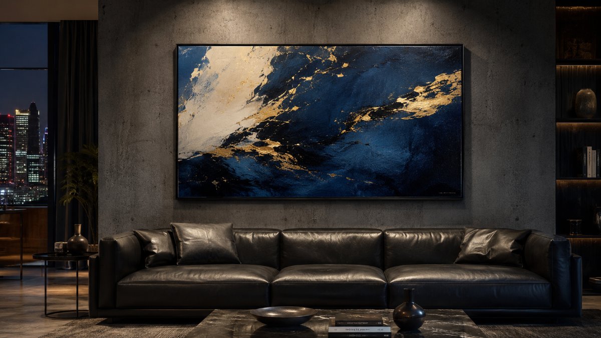 Tranh canvas trừu tượng khổ lớn sử dụng viền khung composite mỏng đen bóng cao cấp tại Artnam Gallery