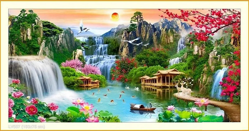 Tranh đính đá Lưu thủy sinh tài