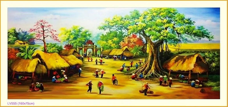 Tranh đính đá phong cảnh hồn quê