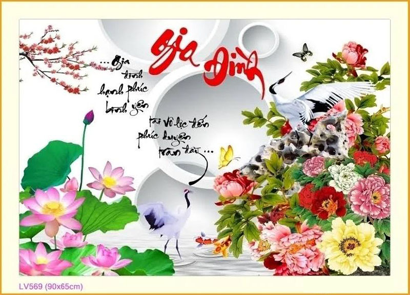Tranh đính đá thư pháp chữ Gia đình
