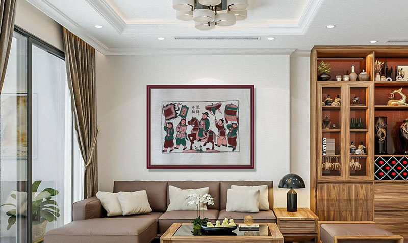Bộ tranh Đông Hồ Vinh Quy Bái Tổ đóng khung gỗ sang trọng treo trang trí phòng khách